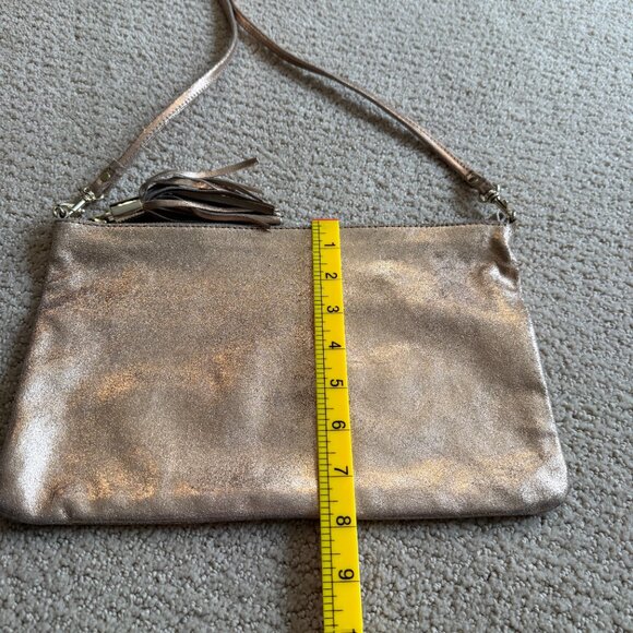 Topshop Gold Leather Bag Crossbody Tassel Zipper Removal Strap Boho Going Out - Picture 11 of 12